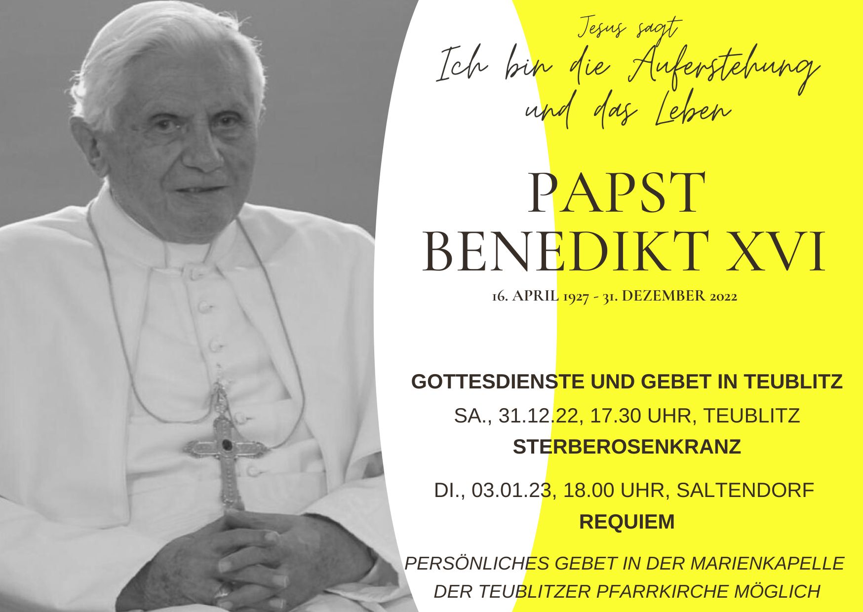 Papst Benedikt Tod
